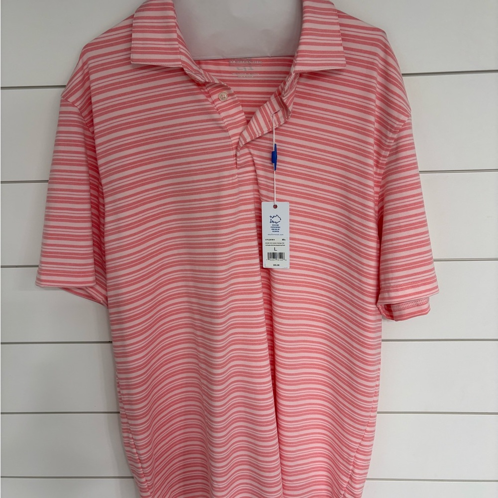 Southern Tide Pink and White Striped Polo Shirt